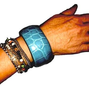 1-1/2" Alligator Glazed Blue Adjustable Leather Cuff Bracelet